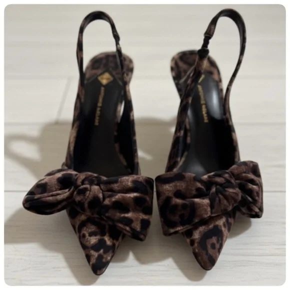 ANTONIO MELANI LENORE VELVET LEOPARD BOW SLINGBACK PUMPS SIZE 7 1/2 - Picture 12 of 16